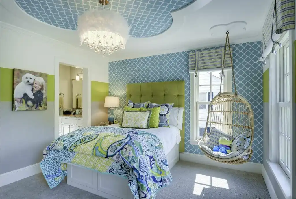 Green and blue girls room with puppy picture girl room colors 1024x689