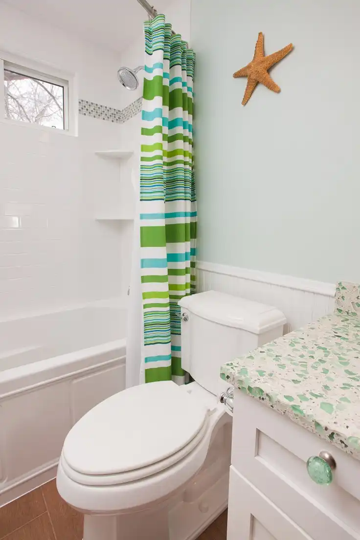 Green and white colorful striped curtain