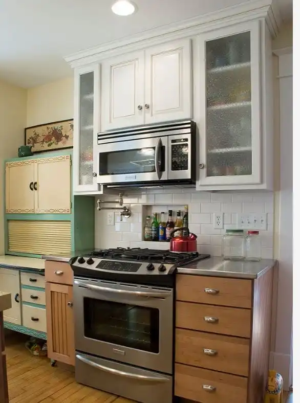 Green and white kitchen hoosier vintage