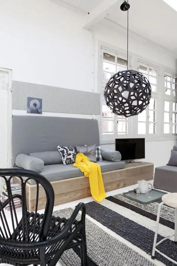 Grey living room bench sofa tv stand