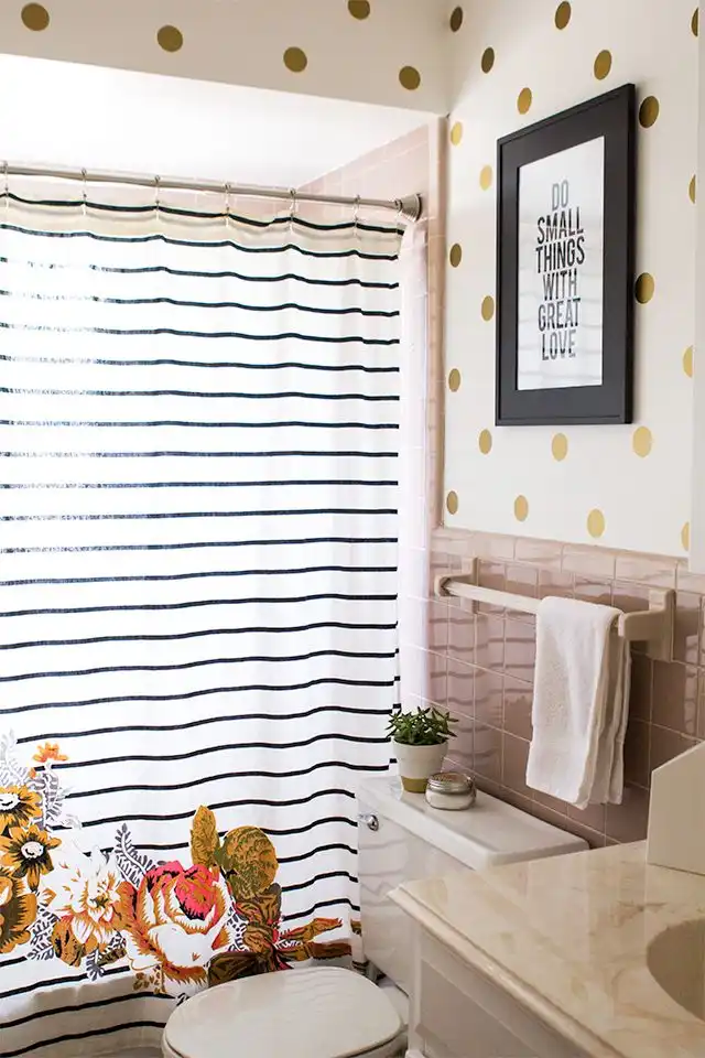 Guest bathroom gold polka dots