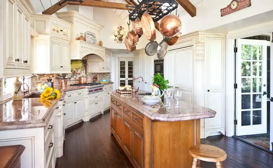 Hanging pots over kitchen island