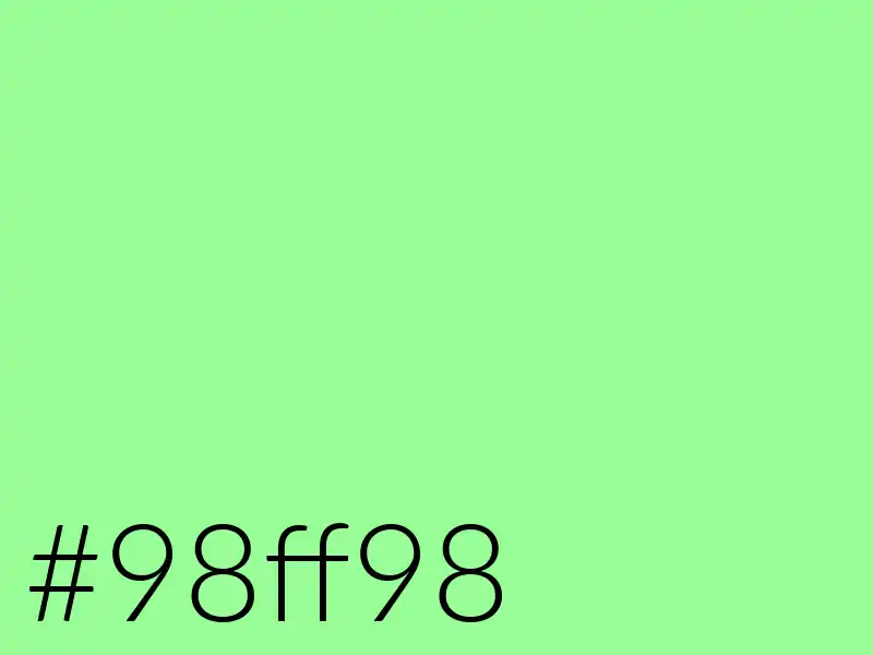 The hexadecimal color code or "hex code" for mint green is #98ff98.