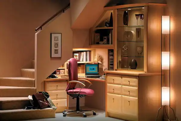 Home office under stairs storage2