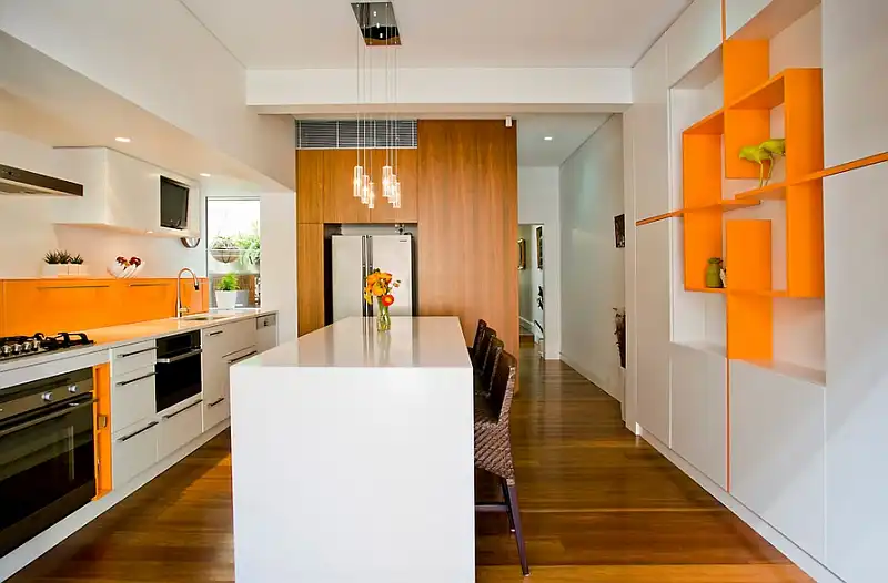 How to blend white and bold colors in kitchen