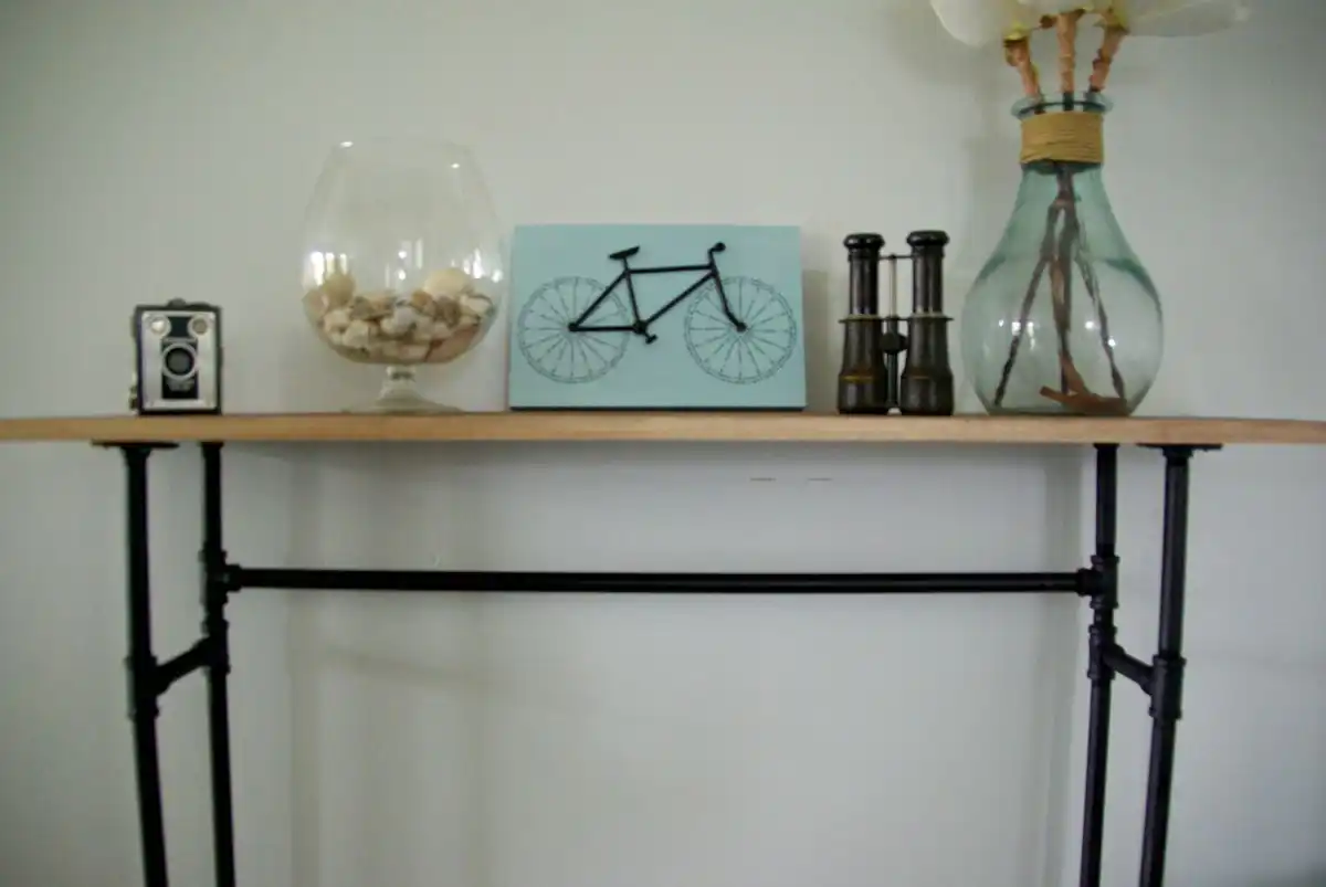 Industrial console table closer look