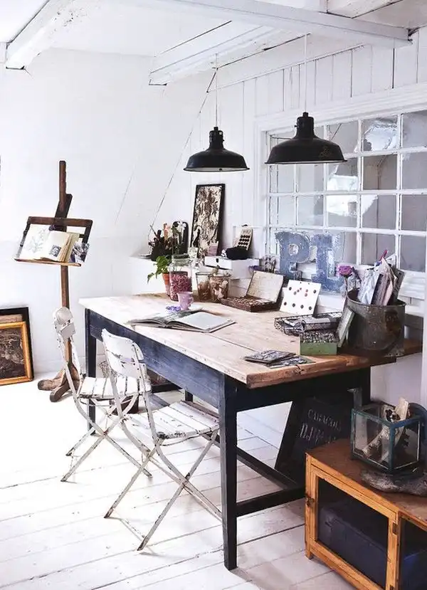 Industrial lighting over desk