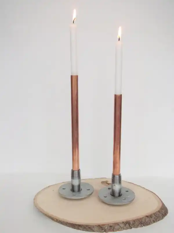 Industrial pipes candle holder copper