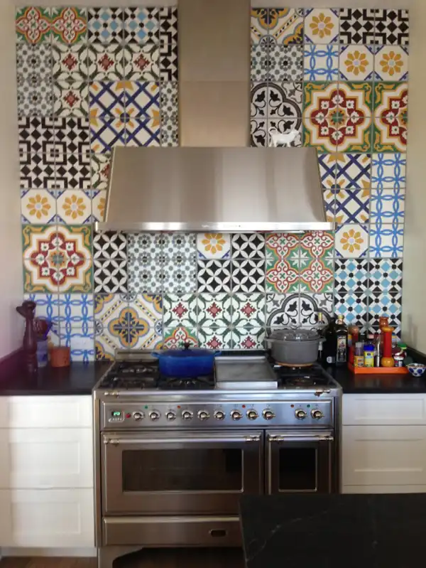 Kitchen backsplash patchwork tiles
