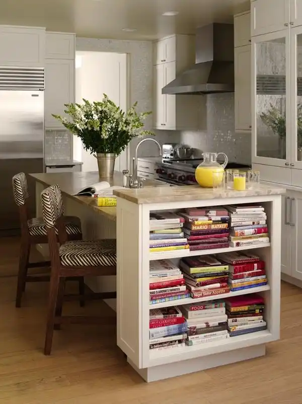 Kitchen island with book storage1