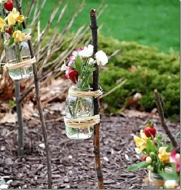 Mason jar flower vase outdoor
