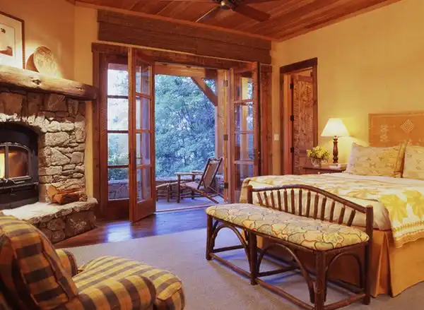 Master bedroom fireplace from rocks