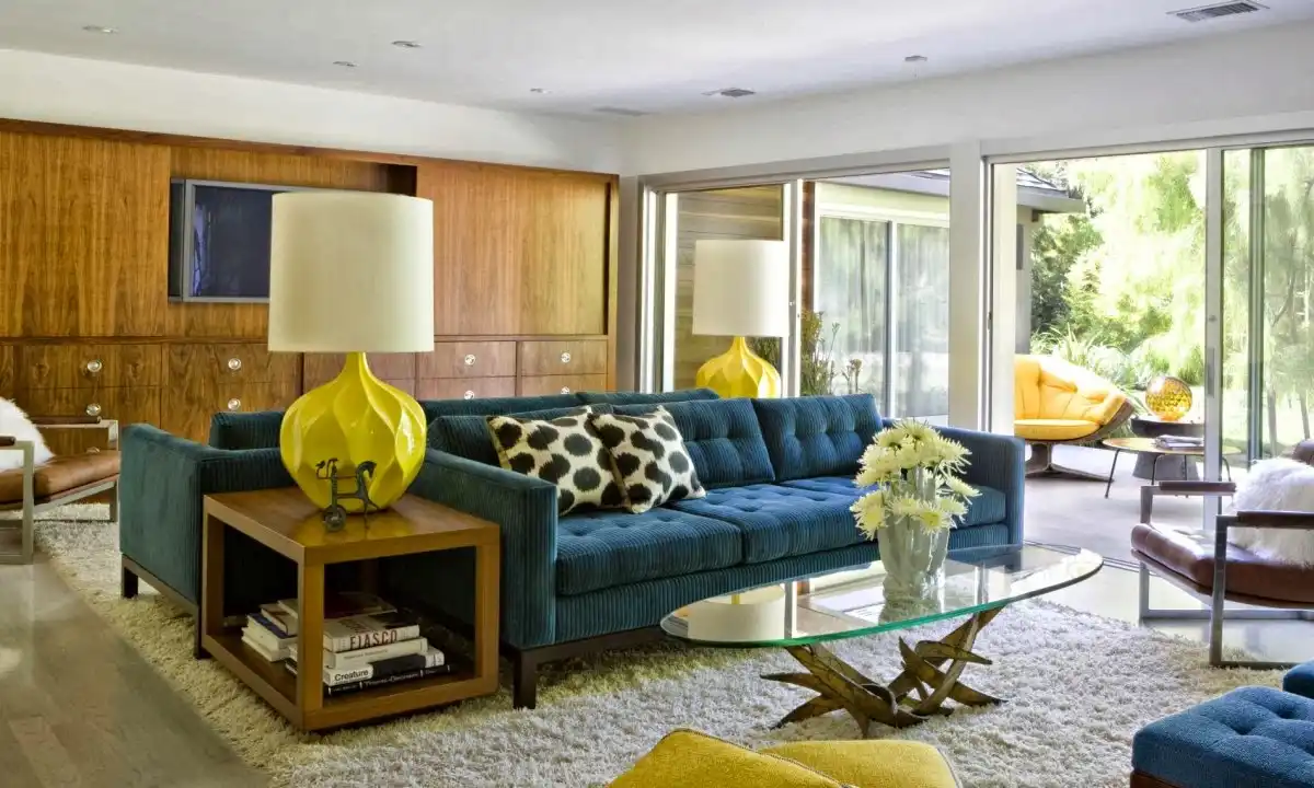 Mid century home design with vibrant pops of color