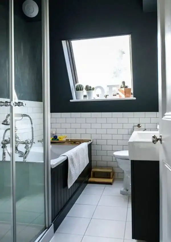 Midnight blue and white bathroom
