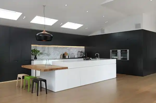 Modern dining room black white kitchen