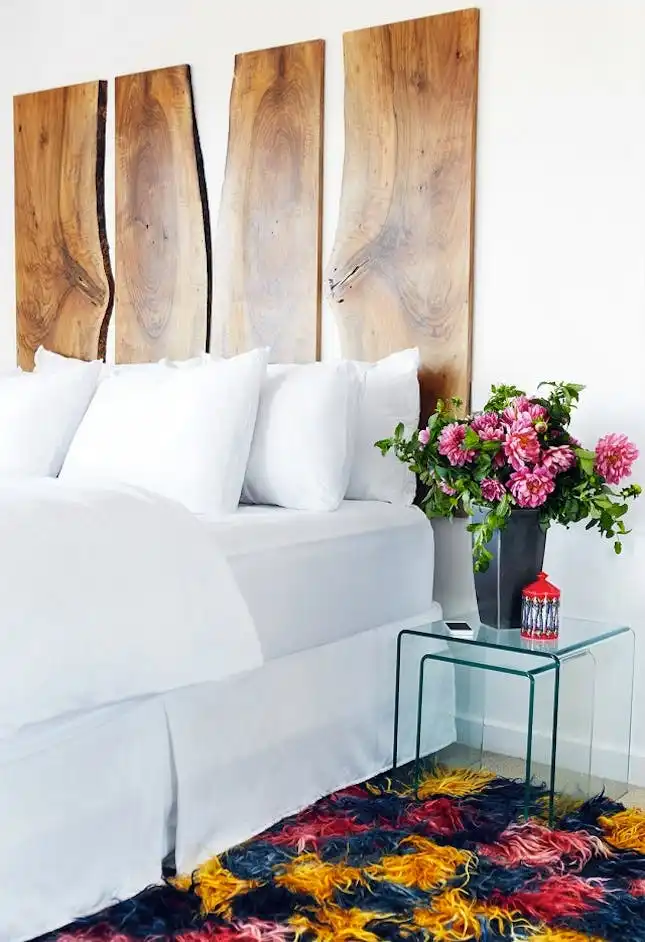natural plank wood headboard