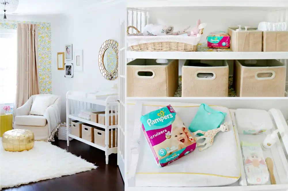 Nursery room changing table organization