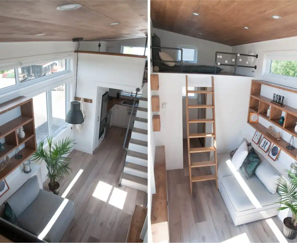Off grid Eucalyptus tiny home bed