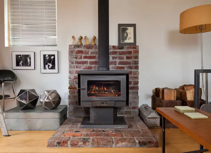 Old garage into a family home fireplace