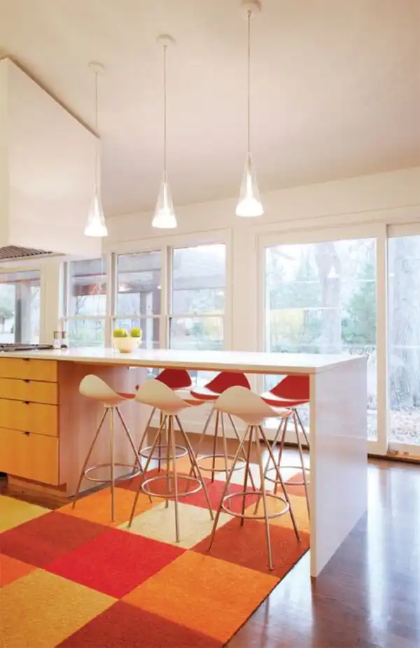 Orange carpet kitchen