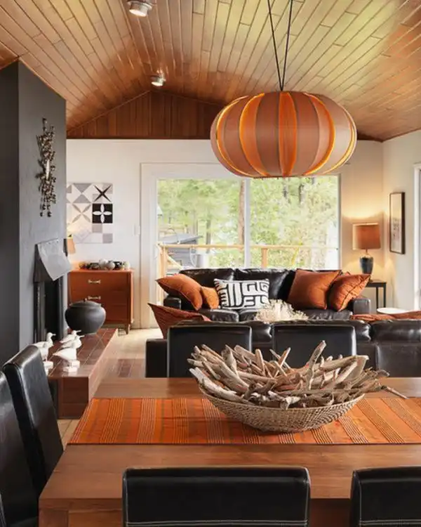 Orange living room with black fall decor