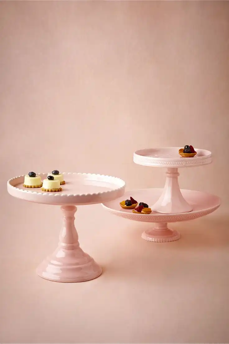 pink ceramic cake stand