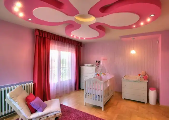 Pink color ceiling design
