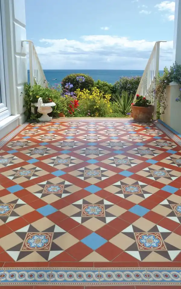 Porch floor patchwork tiles