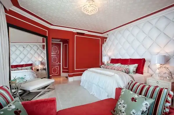 Posh red bedroom accents