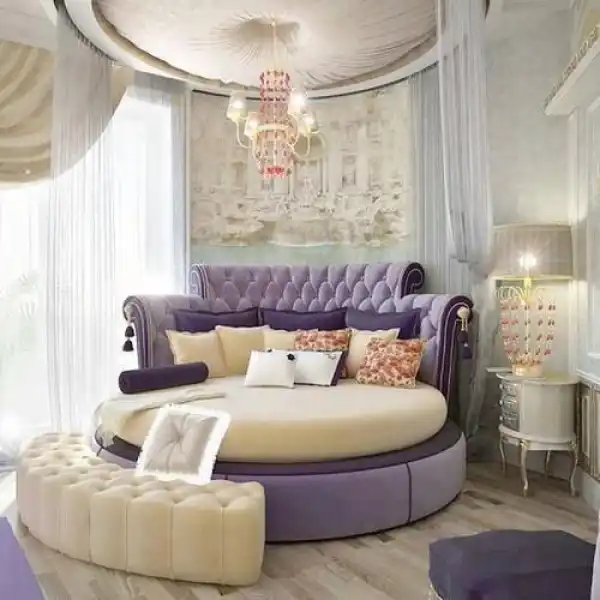 Round velvet elegant bed