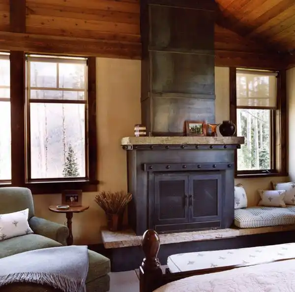 Rustic bedroom fireplace metal