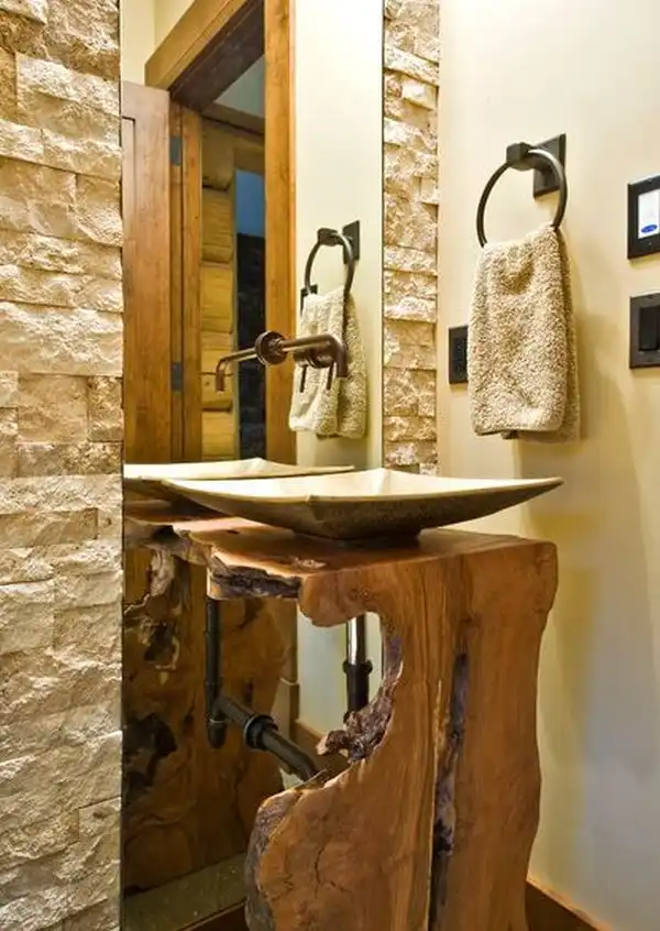 Rustic tree pedestal sink
