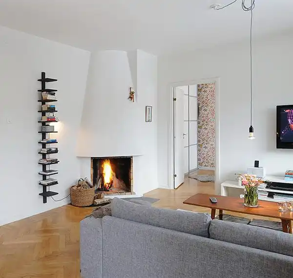 Scandinavian corner fireplace design
