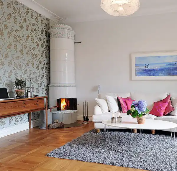 Scandinavian corner fireplace