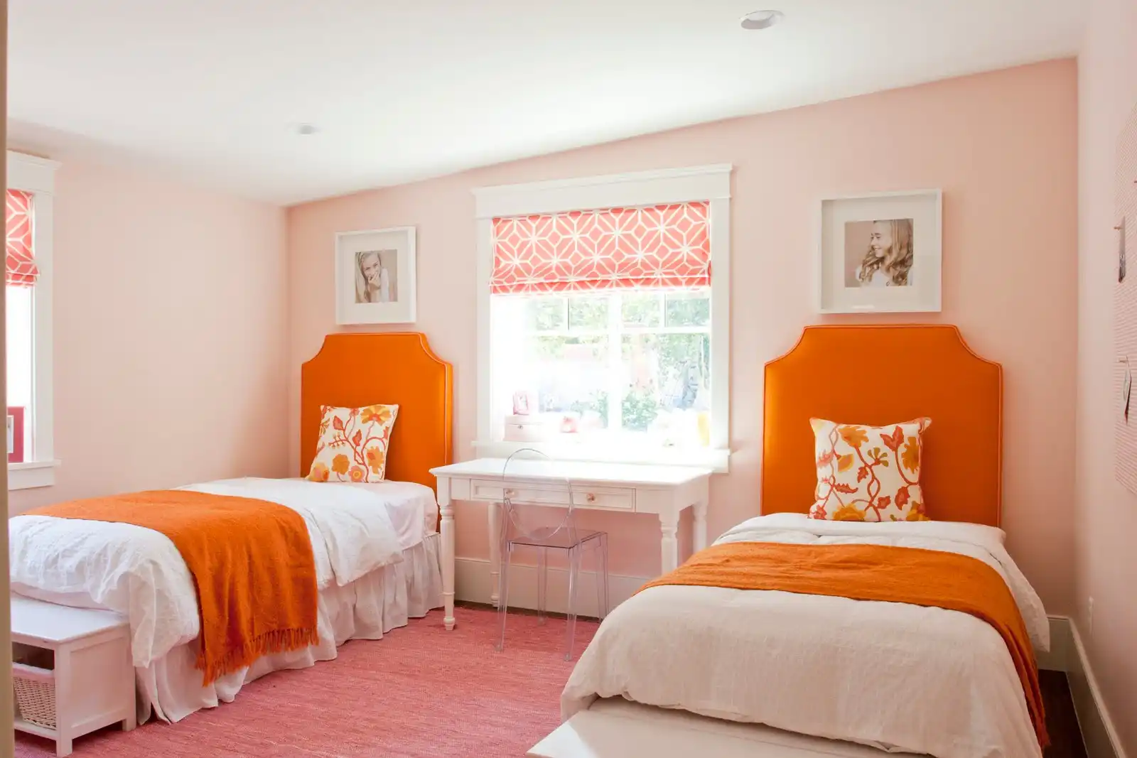 Shared bedroom orange pink tones