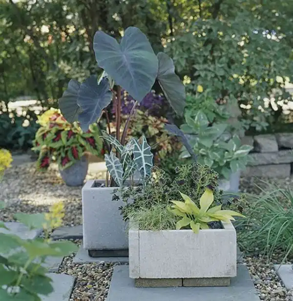 Simple diy concrete outdoor planters of pavers