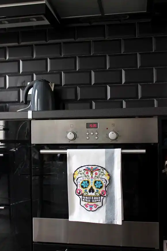 skull stitched hand towel