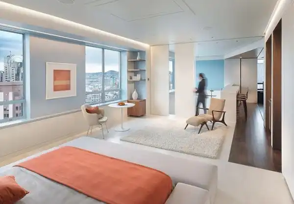 Sleek coral interior design bedroom