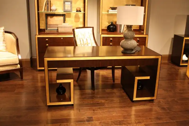 solid wood luxury desk with gold accents
