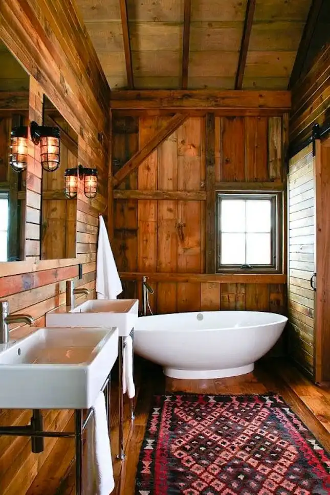 spa style bathroom with farmhouse accent