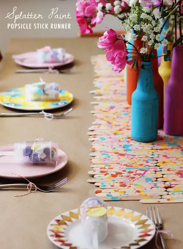 Splatter paint popsicle stick runner