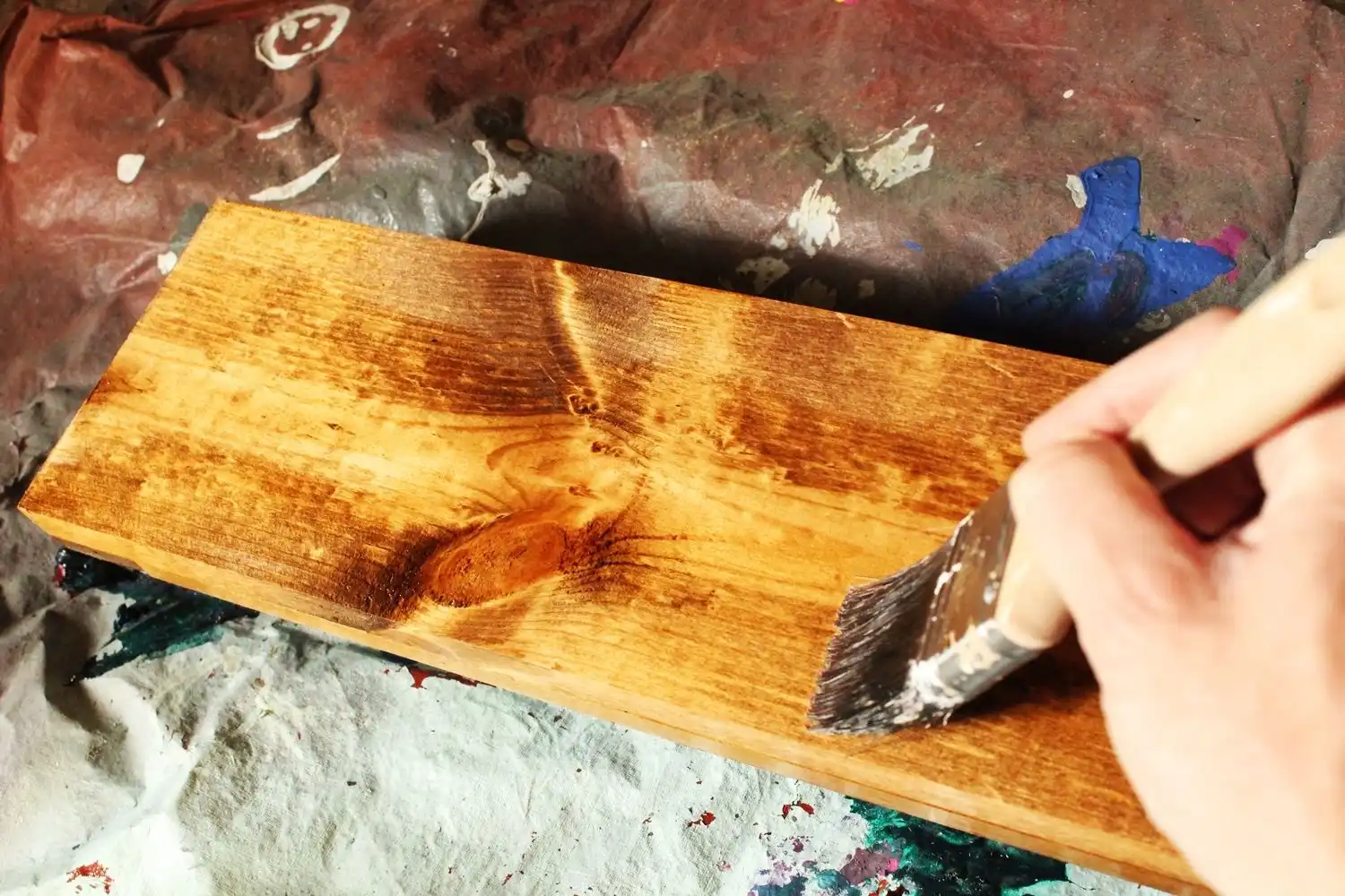 Stain the pine board