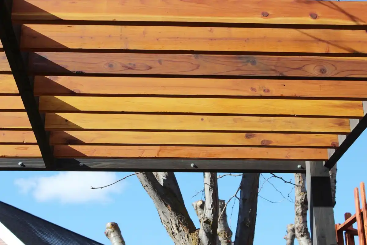 How to Install Modern Pergola Rafters Without Brackets - black stain