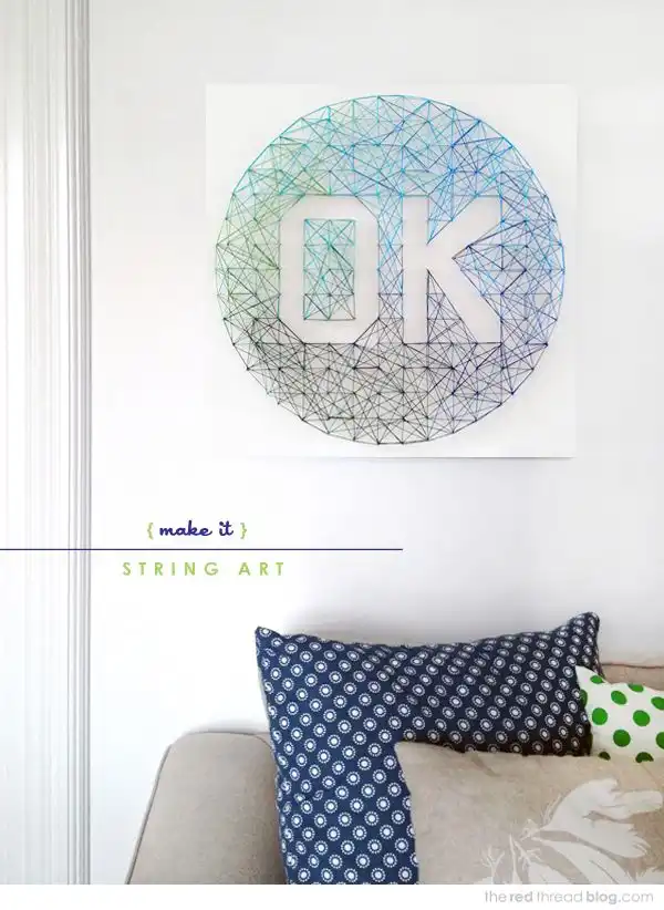 The red thread string art hanging