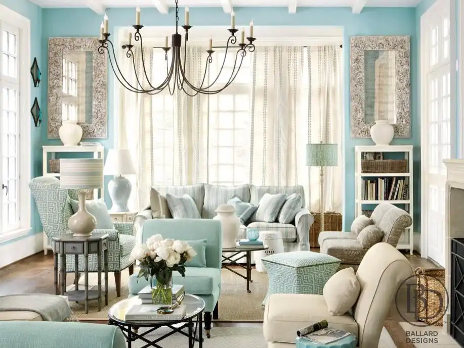 traditional blue paint living room tiffany style
