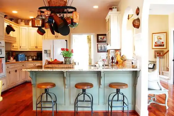 Traditional kitchen with industrial stool