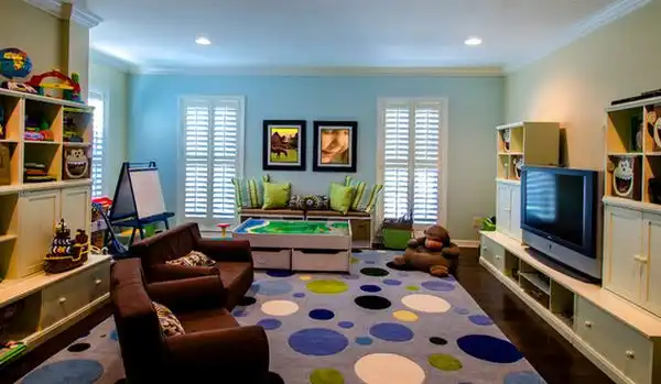 Traditional playroom design fun carpet