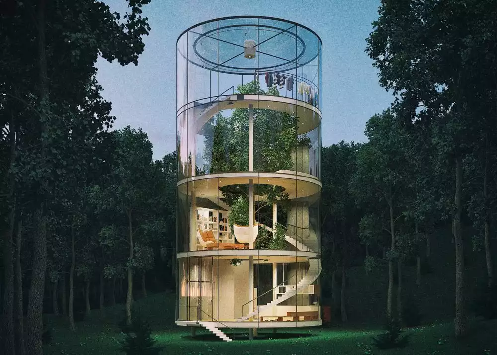 tubular glass house by Kazakh architect Aibek Almassov