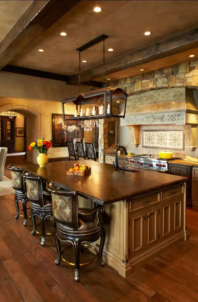 Unique french country lighting over dining table