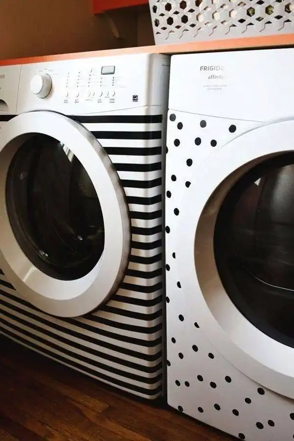 Washer makeover with polka dots and tape
